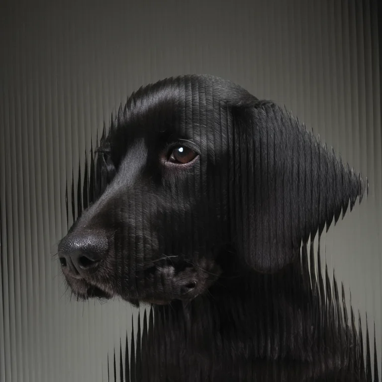 a dog, black background, curved glass, textured glass, fluted glass <lora:SDXL_Textured_glass_Test_Sa_May:1>