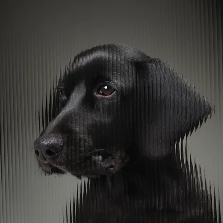 a dog, black background, curved glass, textured glass, fluted glass <lora:SDXL_Textured_glass_Test_Sa_May:1>