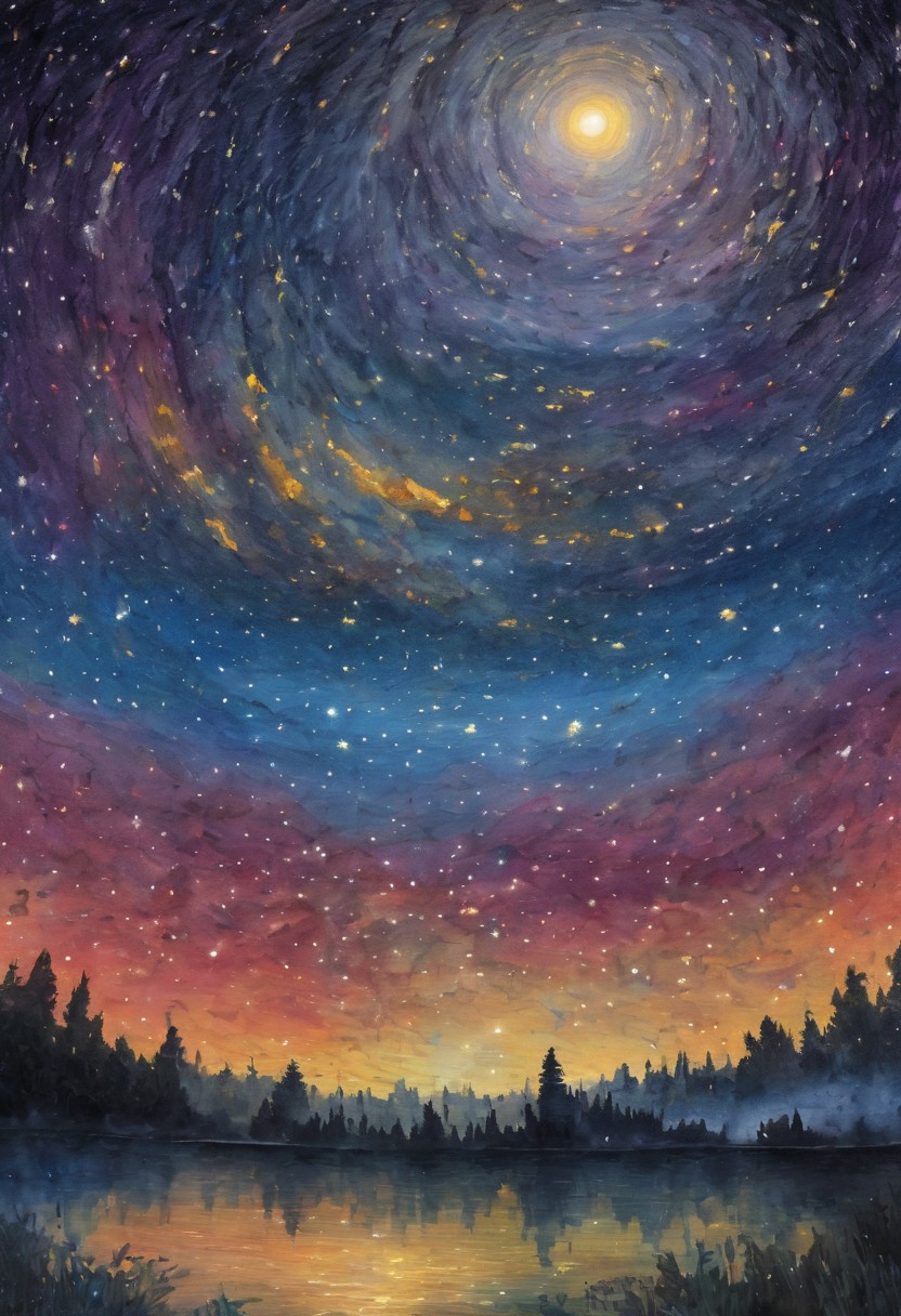 Colorful vincent van gogh starry night sky :: cinematic 16k resolution masterpiece illustration painting consisting of oil, watercolors and ink :: spiral galaxy in the sky :: alien invasion fleet :: frisco watercolors and oil sky raining shooting stars twinkling stars glistening stars glittery stars large full moon stars :: Ivan Aivazovsky Kentaro Miura Gustave Dore Greg Rutkowski romantic naturalism starry night landscape :: intricate motifs perfect composition masterpiece insanely-detailed extreme-detailed hyper-detailed beautiful volumetric deep rich colors volumetric lighting shadows Ray tracing smooth perfect texture :: james webb space telescope