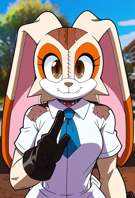 score_9, score_8_up, score_7_up,1 male,upper body, close up, pointing at viewer
, masterpiece, beautiful,solo, 1male, Ultideadpool,
AliceSoulCream, 1girl, animal ears, w rabbit ears, furry, rabbit girl, furry female, stitches, animal nose, large, expressive creepy white eyes, patchwork design on face, elongated ears, cream the rabbit, plush toy, doll, stitched-up face, stylized cartoon creature, stitched appearance, wide unsettling smile, washed up colors, sitched mouth, large stitched eyes, doll-like appearance with a mix of pink and cream colors
, red-and-black tactical suit, skintight, black padding on shoulders,black gloves,muscular build, standing, battle pose, outdoor,