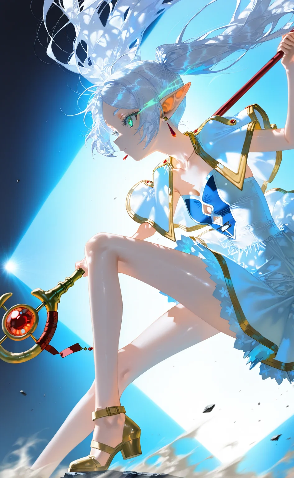score_9_up,score_8_up,score_7_up,best quality,high quality,masterpiece,source anime,1girl,21 years old,<lora:detailed_eye_model:1>,<lora:nyl_v0.1_cwhj:0.6>,nyl,lots of details,collarbone,small breasts,hyper detailed,ultra detailed,high resolution textures,32 UHD,SkinHairDetail,dynamic pose,beautiful,alone,detailed face,detailed eyes,perfect eyes,edge quality,8k resolution,UHD,HDR,highest quality,perfect hands,perfect fingers,embellished_costume,slim,narrow hips,slim legs,looking_at_viewer,dynamic,perfect composition,Expressiveh,<lora:zy_Detailed_Backgrounds_v1:1>,Detailed background,detailxl,complicated costumes,detailed,bright colors,very long hair,zPDXL,highly detailed,Volumetric Lighting,moody lighting,fine_fabric_emphasis,colored inner hair,very aesthetic,newest,amazing quality,absurdres,scenery,high contrast,highres,shiny skin,foreshortening,(prism),(schein flare),underlighting,bloom effect,depth field,dappled light,broken effect,three-quarter view,(eye trail:1.2),light ray,every hair follicle extra detailed,detailed hair,perfect anatomy,ultra high res,huge filesize,incredibly absurdres,8k wallpaper,Super Detail,(perfect face,beautiful face,ultra-detailed face,beautiful hair,beautiful eyes,precise mouth,precise lips,cute face,ultra detailed eyes,perfect lipsintricate,perfect mouth,clear skin),(beautiful fingers,beautiful hands,beautiful arms,precise fingers,perfect arms,perfect legs),(heat body,super detailed skin),Correct foot direction,correct arm direction,frieren,sousou no frieren,1girl,artist:[takarai shunsuke|yoneyama mai|fuzichoco|lam \(ramdayo\)|ponsuke kaikai],art nouveau,sensitive,blending,flower print,print capelet,white capelet,solo,green eyes,blue flower,holding staff,dress,from side,profile,twintails,closed mouth,mage staff,full body,masterpiece,best quality,very aesthetic,
<lora:animagineXL40_v4Zero_aqm_complete_v1:1>,1,dappled_sunlight,photorealistic,delicate textures,dust particles,ray tracing,quasarcake,