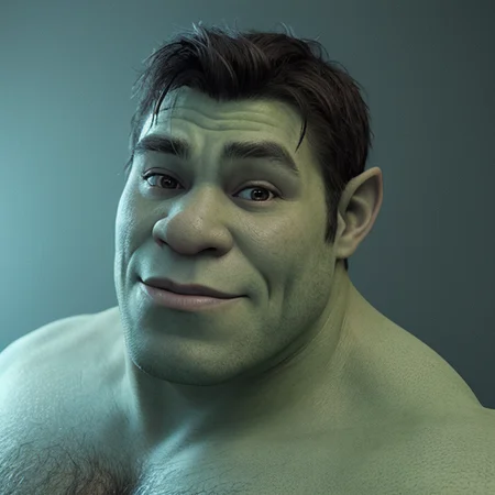 <lora:shrek:0.2> shrek as 1boy, handsome, bulk, muscilar posing in a dark studio, (rim lighting,:1.4) two tone lighting, sharp focus, teal hue, octane, unreal, dimly lit, low key