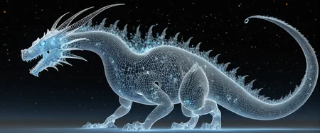we have a Taub-NUT Space  and a Fractal Dragon Curve , in the foreground we see Sobek in a fractalite appearance with an aura of crystal particles, stable diffusion,
((photo raw)),
