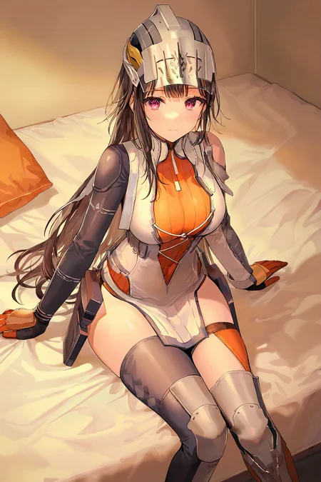 (masterpiece), best quality, amazing quality, very aesthetic, absurdres, newest, 1girl, solo, (cute face), 1girl solo with cute face,  yao, yao winter, sitting on bed, thighhighs, helmet,  (artist:tokkyu:0.65), (artist:momoko \(momopoco\):0.65), (artist:ask \(askzy\):0.6), wall, (artist:yuyumu:0.4), (artist:dsmile:0.5), (artist:atdan:0.6) <lora:yao_IL-000009:0.8>