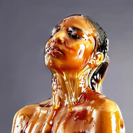 a woman covered in honey <lora:HoneyXL:1>