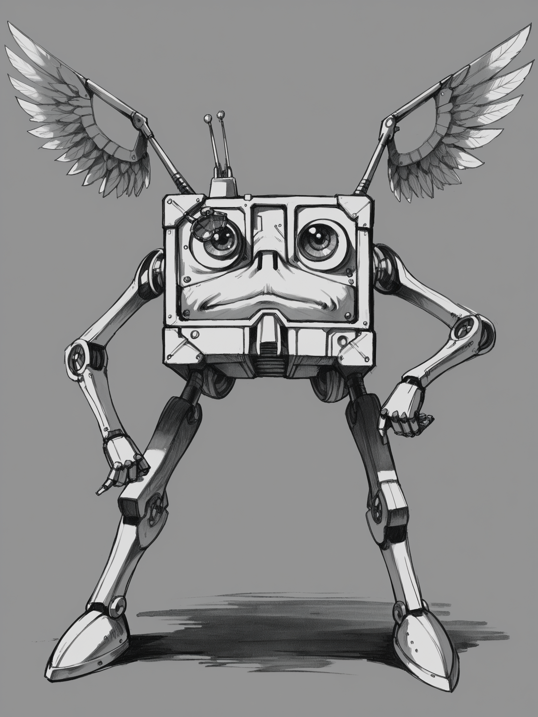 score_9, score_8_up, score_7_up, score_6_up, score_5_up, score_4_up,modrone robot,cubic,wings,2 arms,simple background,monochrome sketch<lora:ModronPonyV1>