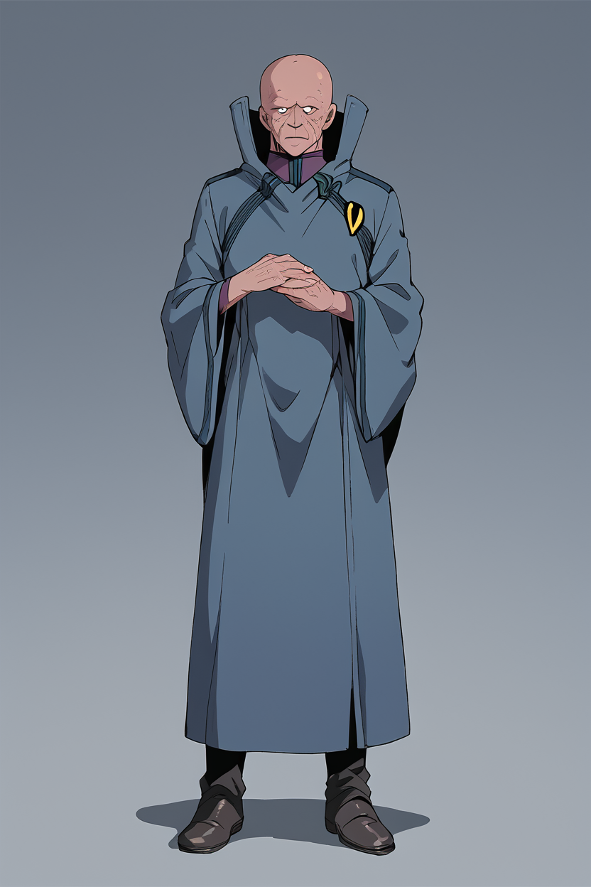 score_9, score_8_up, score_7_up, best quality, masterpiece, source_anime, zPDXL3, BREAK  1boy, , bald, boddolezar, old man,<lora:BoddleZer_Macross_ponyXL:1> full body, simple background,