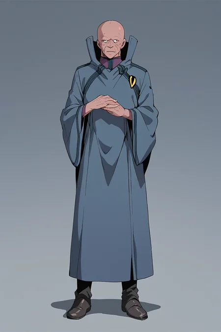 score_9, score_8_up, score_7_up, best quality, masterpiece, source_anime, zPDXL3, BREAK  1boy, , bald, boddolezar, old man,<lora:BoddleZer_Macross_ponyXL:1> full body, simple background,