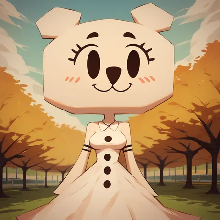 score_9, score_8_up, score_7_up, <lora:teripony:1> teri, no humans, blush, white skin,smile , white dress, breasts, park,