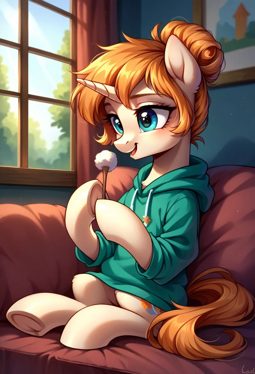 score_9, score_8, score_7, source_pony,
lap pillow invitation, holding mimikaki, solo