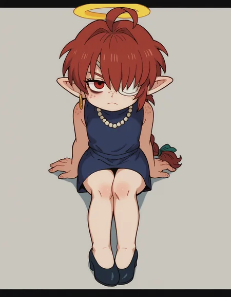 zPDXL, score_9, score_8_up, score_7_up, source_anime,
1girl, solo, <lora:EarlyAkira_v3:0.8> drgbls1, <lora:Nullantwins:0.8> Lynn, red hair, red eyes, (hair over one eye), braided ponytail, halo, freckles, bags under eyes, jitome, ahoge, pointed ears, flat chest, eyepatch,, teacher wearing a dark navy sleeveless blouse, wrap skirt, kitten heels, classic pearl necklace,hoop earrings, subtle eyeshadow, first person view,