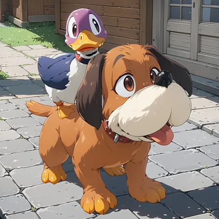 dog, duck, duckhuntxl, <lora:DuckHuntXL:.69>, (anime, masterpiece, intricate:1.3), (best quality, hires textures, high detail:1.2), (4k),(incredibly detailed:1.4),UHD, 8K, ultra detailed