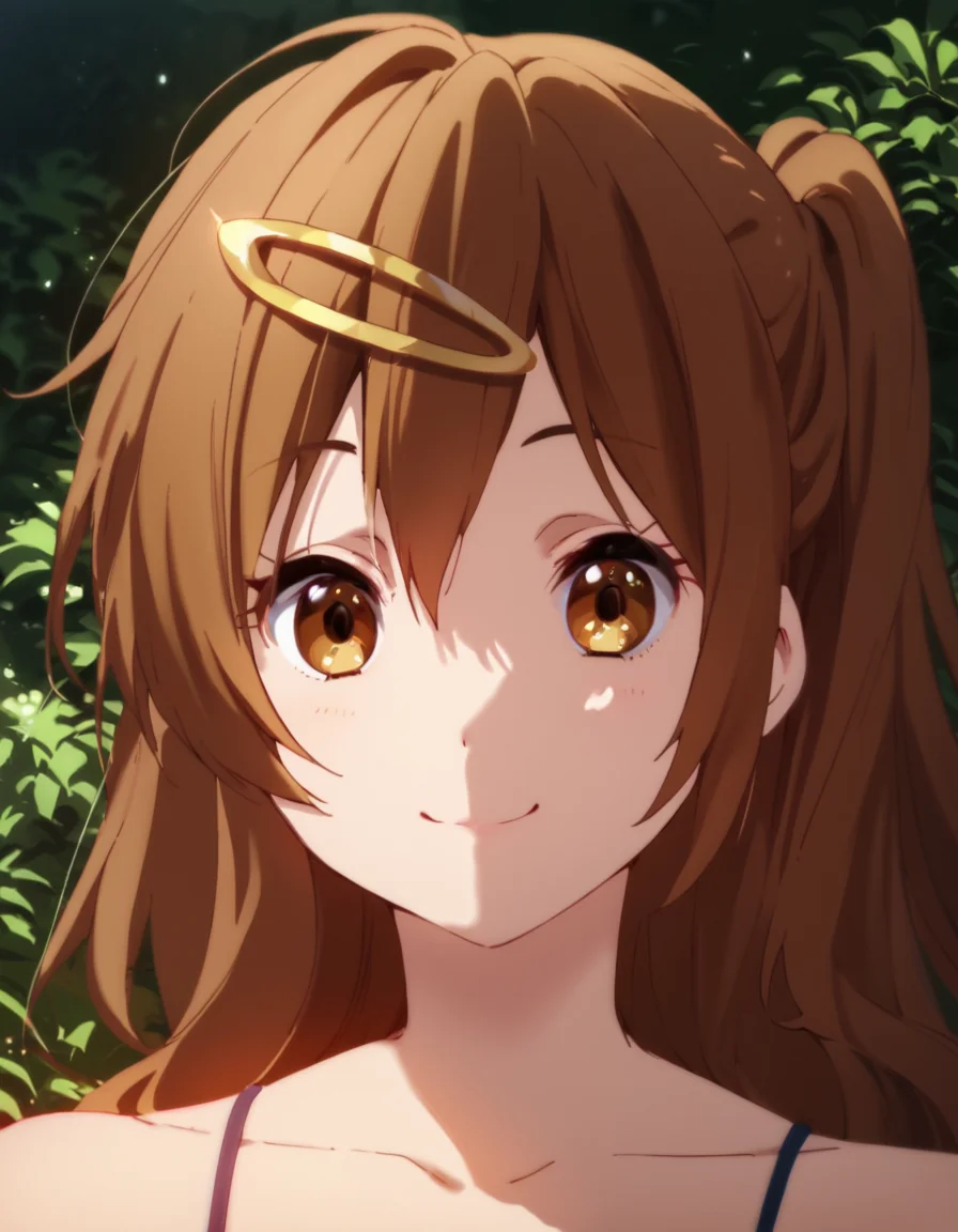 score_9, score_8_up, score_7_up, score_6_up, score_5_up, score_4_up, source_anime, Shinka, brown eyes, brown hair, hair ornament, one side up, , soft smile, portrait