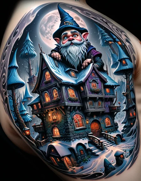 Sharp focus of a Multi-tiered (ral-rlstcttoo:1.1) , lush Gnome village, Snowing, Very wide view, Dark hue, goth, <lora:ral-rlstcttoo:0.85>, intricate detail, ambient atmosphere, dramatic, highly complex, holy, epic, highly color focused, very coherent, elegant