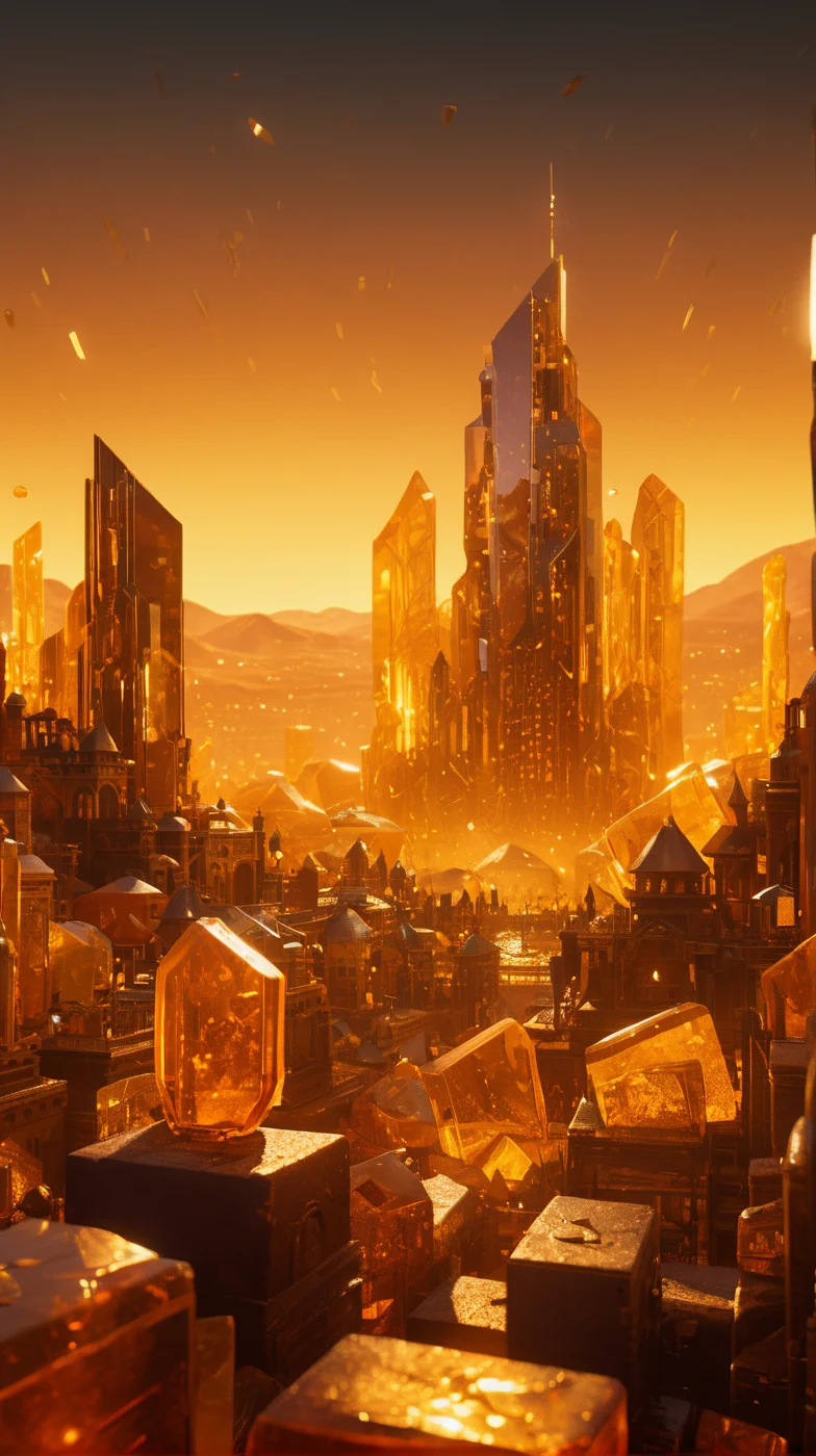 ambr1 big city, amber background, cinematic<lora:ambr1:1>