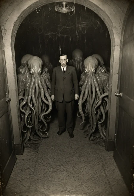 antique photo, eerie atmosphere, creepy, descent into madness, cthulhu mythos, nameless ones,  horror, lovecraft, <lora:Antique_Photo:1>