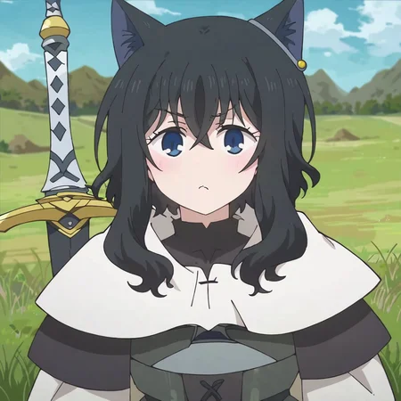 score_9, score_8_up, score_7_up, source_anime, best quality, masterpiece, absurdres, 1girl, fran, Tensei Shitara Slime Datta Ken, upper body, wide shot, sword on back, outside, grasslands, grass, clear sky, <lora:fran-tensura-ponyXL-v0.5:1>