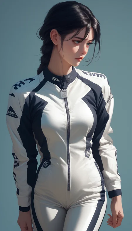 score_9, score_8_up, score_7_up, illustrationl, 1 girl , braid, black hair, female focus, racing suit <lora:Motorcycle Racing Suit_epoch_9:0.7>