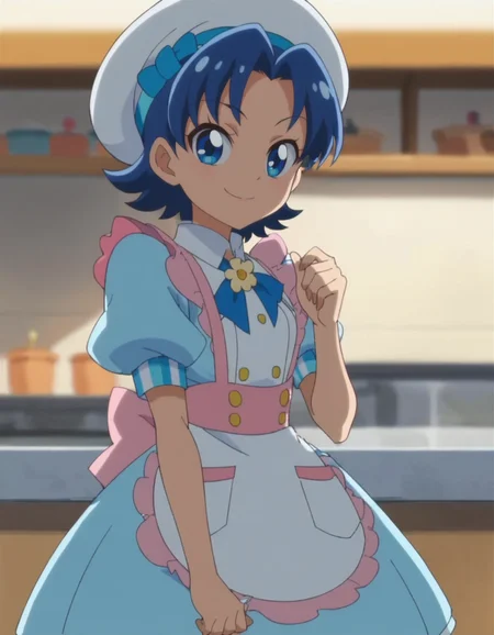 score_9, score_8_up, score_7_up, anime screencap, solo,1girl, tategamiaoi,smile, hat, apron, dress,looking at viewer,cowboy shot,small breasts,<lora:tategamiaoi:0.8>