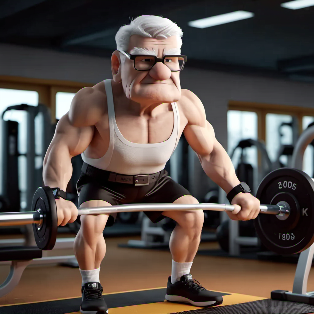 CarlFredricksen1024, an old man  in a gym training, weigt lifting, full body, outdoor, detailed eyes, highly detailed , photography, ultra sharp, film, bokeh, professional, 4k  <lora:add-detail-xl:1.5>  <lora:CarlFredricksen1024-000360:0.8>