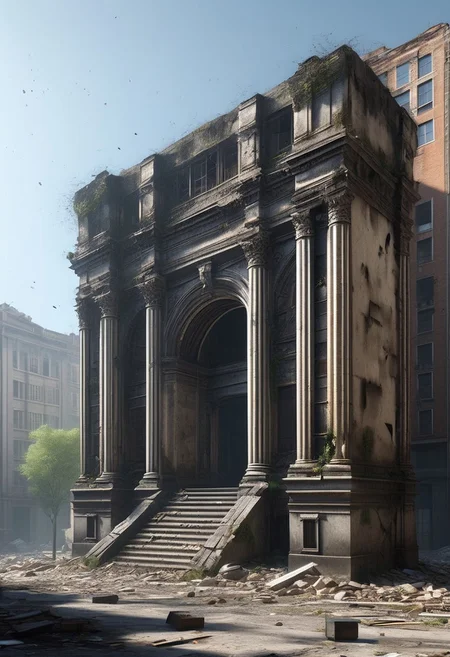(photorealistic), city ruin, cf_style, (masterpiece), score_9