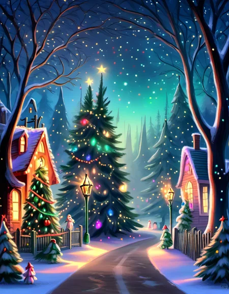 Holiday Light Displays, Dazzling Outdoor Decorations, Twinkling Lights, Neighborhood Competitions, Illuminated Streets, Winter Wonderland., sharp focus, detailed, sub surafce scattering, glow, dust, volumetric light <lora:TOONER_1_RC:0.9>