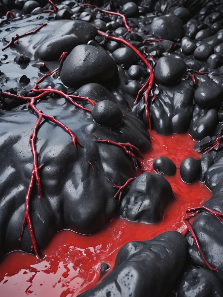 wrnoultx,  a sticky black rubber (mountain:1.3) slime landscape fog stuck to a dense latex soup of rubber rocks and and red latex twigs, deep shadows, <lora:- SDXL - wrnoultx_rubber_coating_V1.0:.8>   <lora:- SDXL - n-eeyblch_eye_bleach_V1.0:-0.5> n-eeyblch