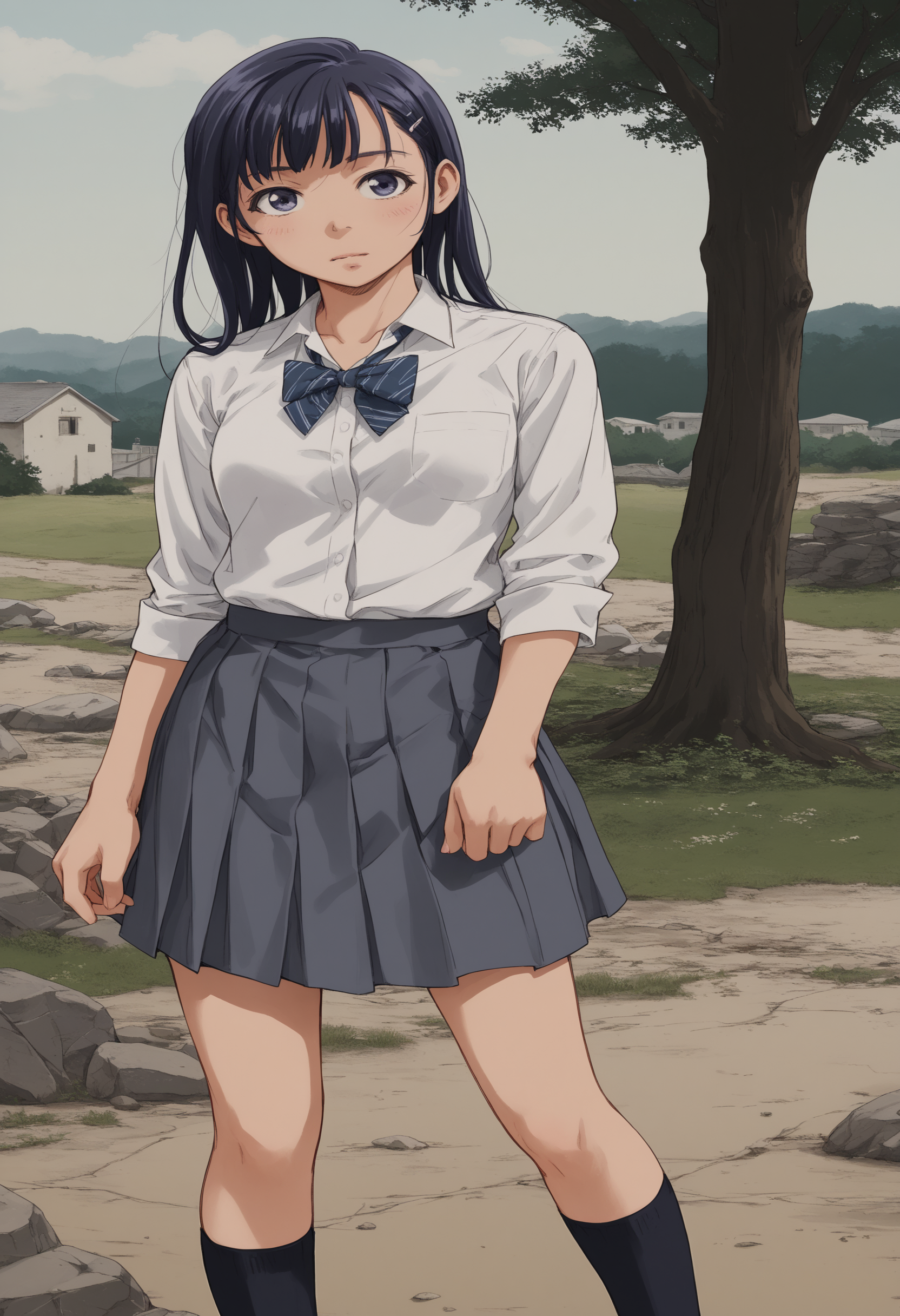 score_9, score_8_up, score_7_up, source_anime, BREAK 1girl, solo, anime screenshot, a woman, skinny, thin, school uniform, <lora:IngoshimaPony:1>