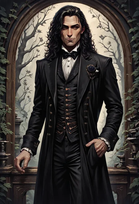 masterpiece, best quality, newest, absurdres, highres, FCMXV1.0, VGE-V1.0, goth fashion, victorian ,1boy, VGE-V1.0, goth fashion, victorian formal,