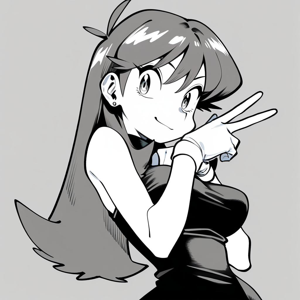masterpiece, best quality, amazing quality, greyscale, monochrome, black and white, BREAK bluepokespe, long hair, 1girl, light smile, solo, sleeveless dress, black dress, white gloves, v, earrings, upper body, medium breasts, <lora:Blue:1> <lora:PokemonAdventuresNoobLocon_byKonan:1>