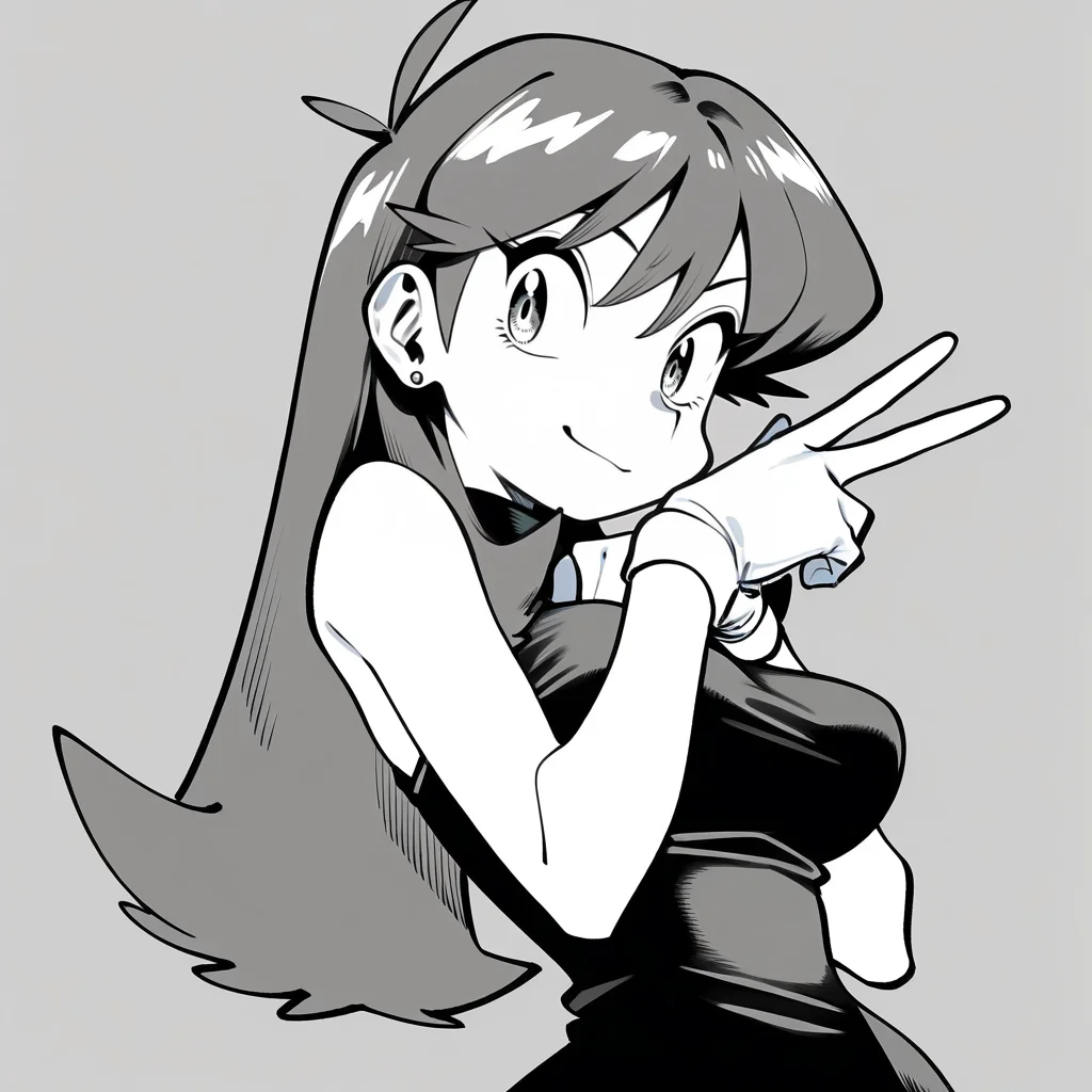 masterpiece, best quality, amazing quality, greyscale, monochrome, black and white, BREAK bluepokespe, long hair, 1girl, light smile, solo, sleeveless dress, black dress, white gloves, v, earrings, upper body, medium breasts, <lora:Blue:1> <lora:PokemonAdventuresNoobLocon_byKonan:1>