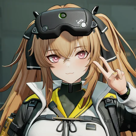masterpiece, best quality, ump9 \(girls' frontline\), twintails, looking at viewer, scar across eye, 3d style, portrait, v, <lora:z_girls' frontline_ump9_xl:0.8>