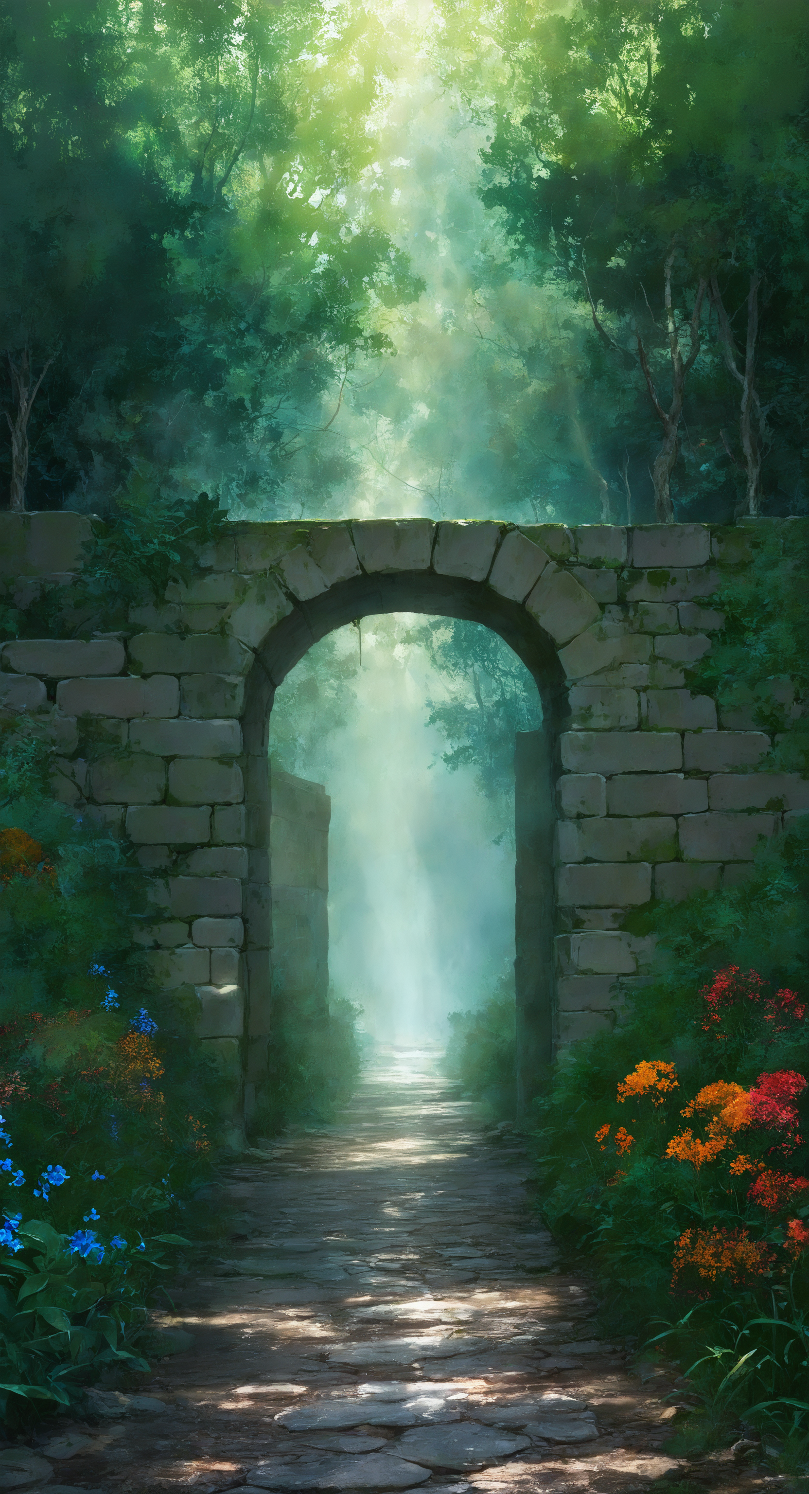 masterpiece, best quality, good quality, very awa, very aesthetic, absurdres, newest, ssink, ink (medium), flower, outdoors, day, tree, no humans, sunlight, grass, plant, scenery, nature, blue flower, forest, light rays, bush, road, ruins, sunbeam, brick wall, dappled sunlight, orange flower, path, arch, moss, overgrown, stone wall, cobblestone
<lora:illustriousXL_stabilizer_v1.23:0.3> <lora:testink5_1:0.85> <lora:freehandink_V1:0.65>