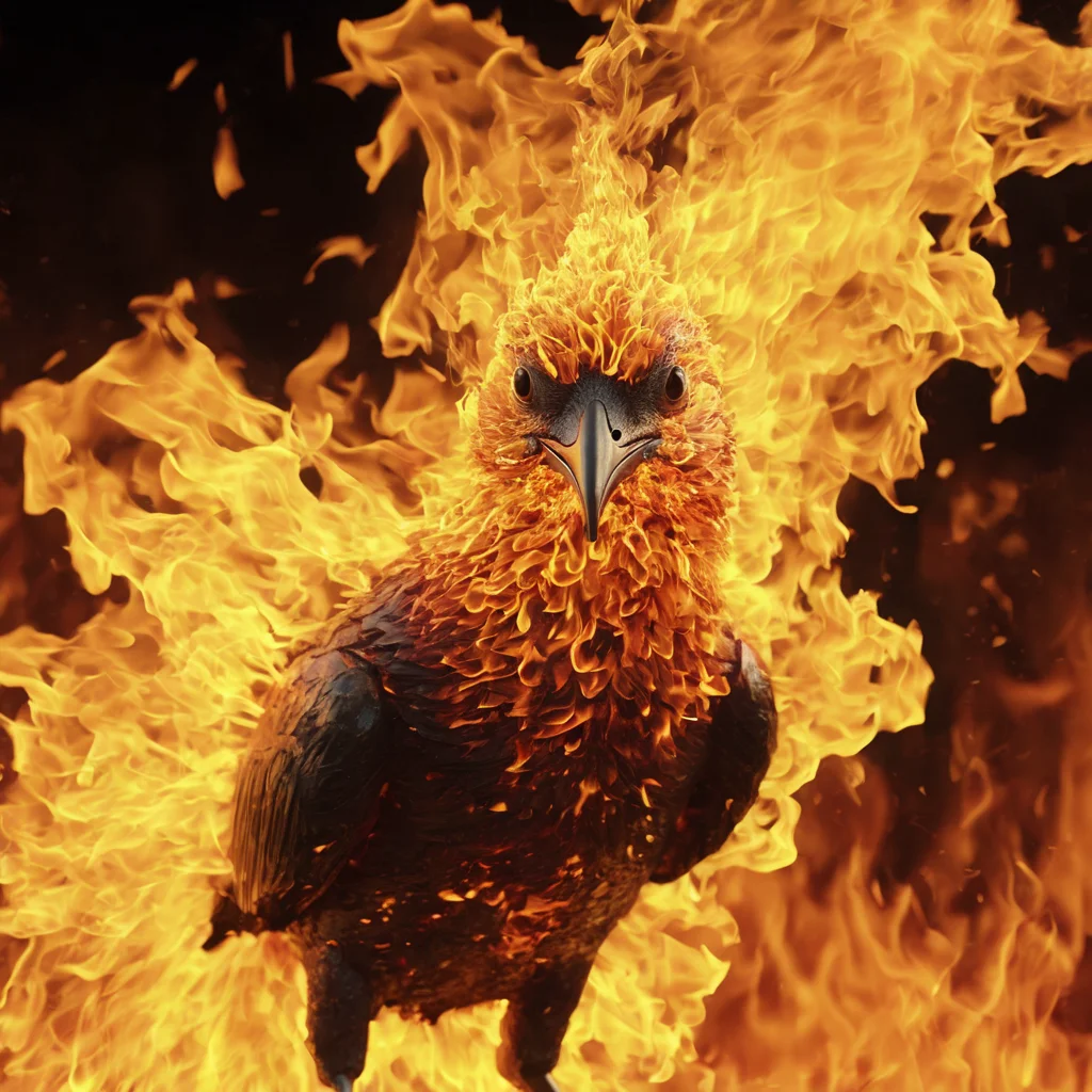 cinematic film still of bird on fire, detailed, <lora:flaming-person:0.8> flmngprsn