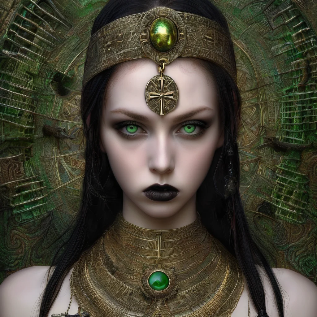 <lora:DeepDream:1>raw photo of a young, pale, goth, attractive, friendly, casual, delightful, intricate, gorgeous, female, piercing green eyes, wears a gold ankh necklace, femme fatale, nouveau, curated collection, nikon, award winning, breathtaking, groundbreaking, superb, outstanding, photoshopped, dramatic lighting, DeepDream