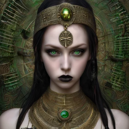 <lora:DeepDream:1>raw photo of a young, pale, goth, attractive, friendly, casual, delightful, intricate, gorgeous, female, piercing green eyes, wears a gold ankh necklace, femme fatale, nouveau, curated collection,  nikon, award winning, breathtaking, groundbreaking, superb, outstanding, photoshopped, dramatic lighting,  DeepDream