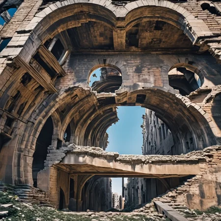 cinematic city ruins, architecture