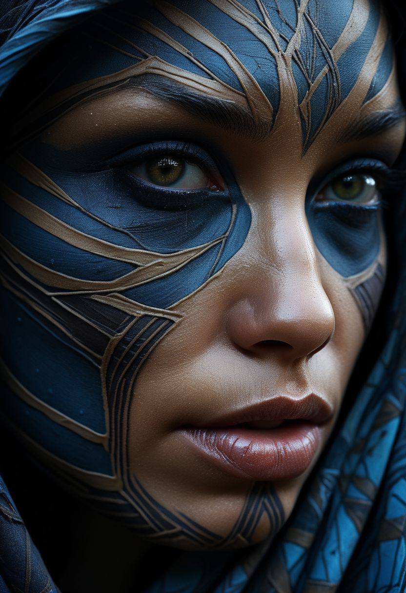 Close-up face, mysterious silhouette of a maori woman in worn down cloth, goddess, alluring, by Minjae Lee, Carne Griffiths, Emily Kell, Steve McCurry, Geoffroy Thoorens, Aaron Horkey, Jordan Grimmer, Greg Rutkowski, amazing depth, double exposure, surreal, geometric patterns, intricately detailed, bokeh,  perfect balanced, deep fine borders, artistic photorealism , smooth,  great masterwork by Suiras  <lora:add-detail-xl:2>  <lora:Double_Exposure:0.5>