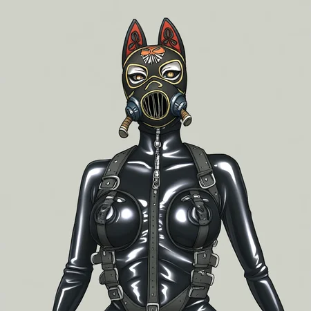SCB, gimp mask, latex bodysuit