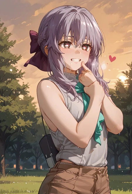 score_9, score_8_up, score_7_up, score_6_up, source_anime, nai3-shiny, solo, best quality, shiny skin, oily skin, 1girl, (((solo))), ((1girl,solo,shinoa hiragi,long hair,braid)),
BREAK
backlighting, sunrise,
BREAK
(((,ruanyi0986,brown shorts,grey leotard,sleeveless,standing, laughs like a whore, outdoors, trees, grass, cute, erotic, hussy, infatuated, in love, heart-shaped pupils, in heat,))),
Perfect Hands (((18yo))),
Expressiveh, SkinHairDetail,