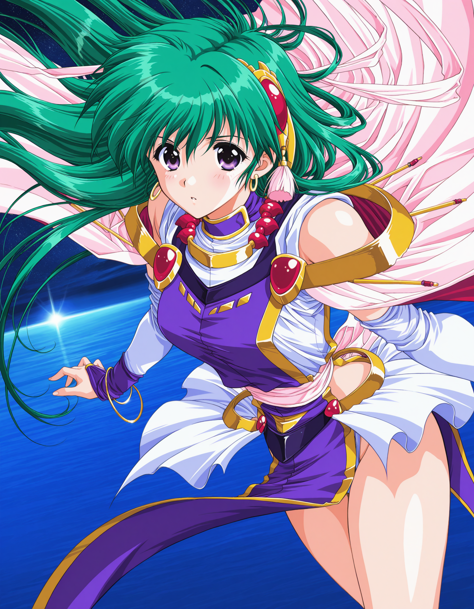 score_9, score_8_up, score_7_up, game cg, BREAK official art, solo, 1girl, one girl, 
<lora:swatty:1>, swatty, long hair, green hair, purple eyes, brid, 
sencitive, 
dynamic angle, dynamic pose,
(masterpiece:1.3), best quality, high resolution, unity 8k wallpaper, extremely detailed CG, 8K,