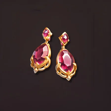 score_9, score_8_up, score_7_up, earrings, gold earrings, two earrings, gem, jewelry, pink gemstone, simple background, dark brown background,
semrealic, no humans, cast shadow, thin outline,