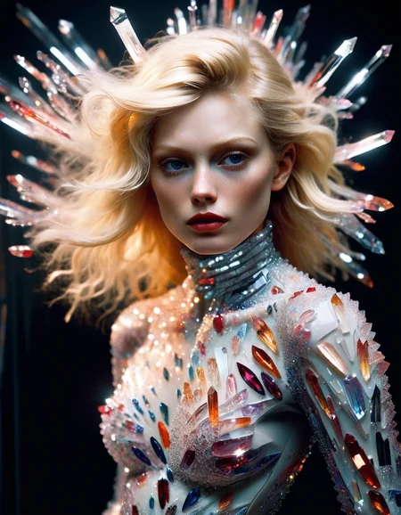 professional crystalz glamour photograph of a cute 18 year old ivory blonde amateur model wearing vinyl catsuit by Annie Leibovitz and Peter Lindberg and Helmut Newton, realistic skin texture, glossy lipstick, french twist , bold lines, hyper detailed, dark limited palette, chiaroscuro, (intricate details, masterpiece, best quality:1.4), mesmerizing, dramatic, dynamic provocative pose, made out of crystalz <lora:crystalz-lycoris:1>