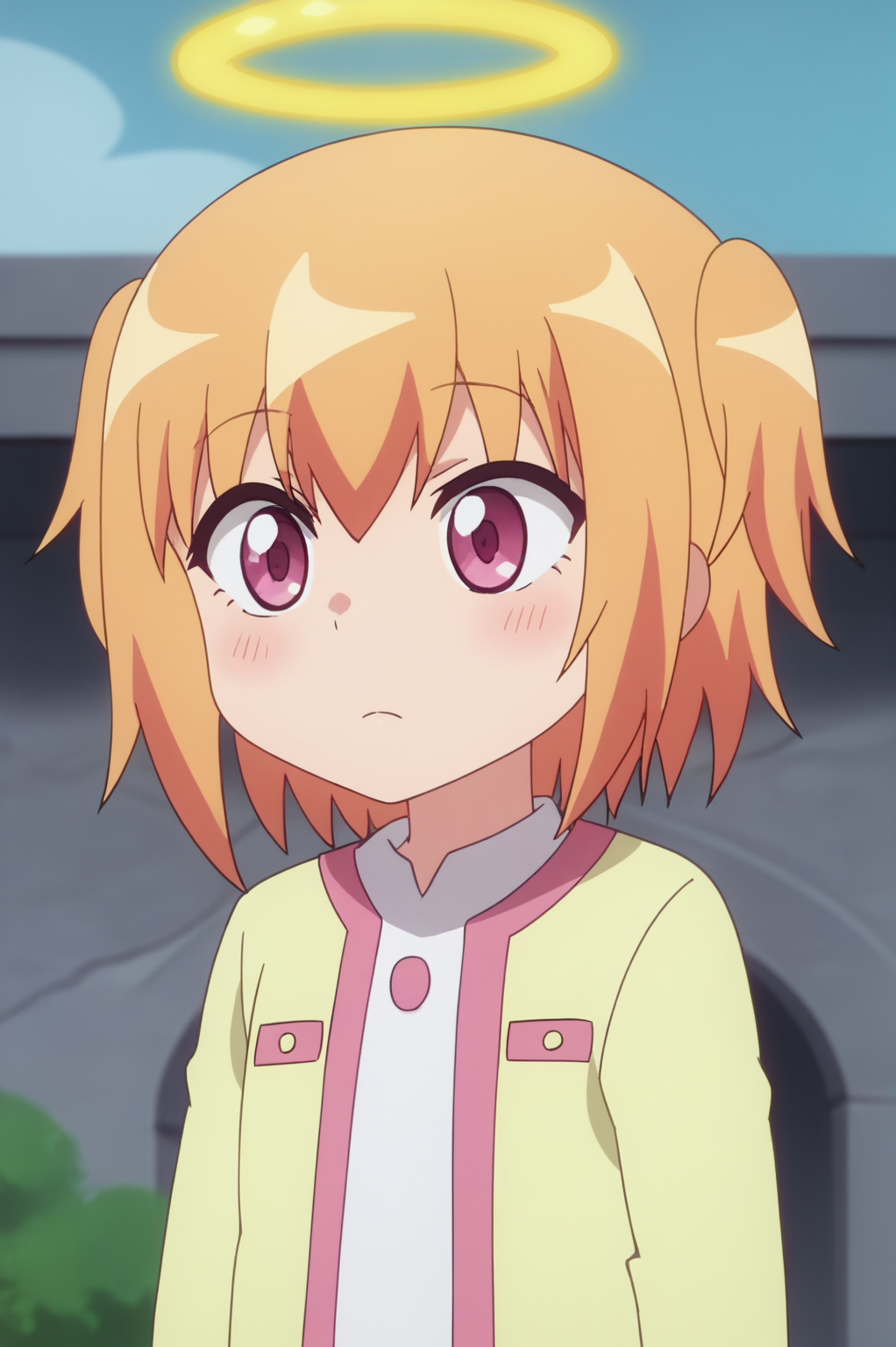 anime screencap, rating safe, Haniel Tenma, halo, upper body <lora:Gabriel_DropOut-Haniel_Tenma-PDXL:0.8>