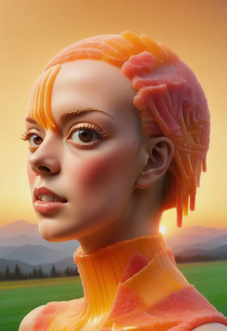 score_9, score_8_up, score_7_up, Close-up details, realistic style photo,  portrait_futurism, candy, 
1woman, Nagatoro_Hayase, portrait, from side, short hair, thick eyebrows, 
sunset, golden houre,