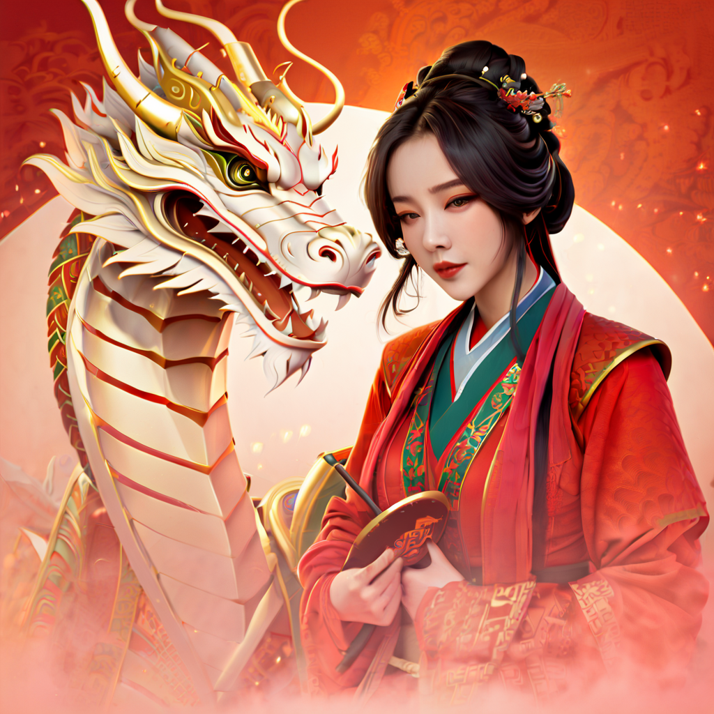 gufengstyle,Masterpiece, best quality, 4k, Chinese New Year, red background, festive atmosphere, Chinese girl illustration, dragon illustration, detailed character design,
Lucky Dragon Boy Digital Painting, Using Global Illumination Style<lora:gufengstyleSDXL-000016:1>