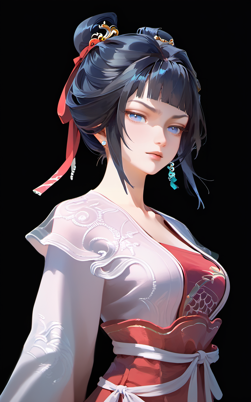 score_9,score_8_up,score_7_up,
<lora:zhiguiPony-000002:1>,
zhigui,1girl,solo,black hair,hair bun,earrings,realistic,blue eyes,jewelry,chinese clothes,single hair bun,arms behind back,hair ornament,simple background,ribbon,long sleeves,bangs,lips,looking at viewer,blunt bangs,black background,hanfu,see-through,<lora:v6:0.9>,half-closed eyes,