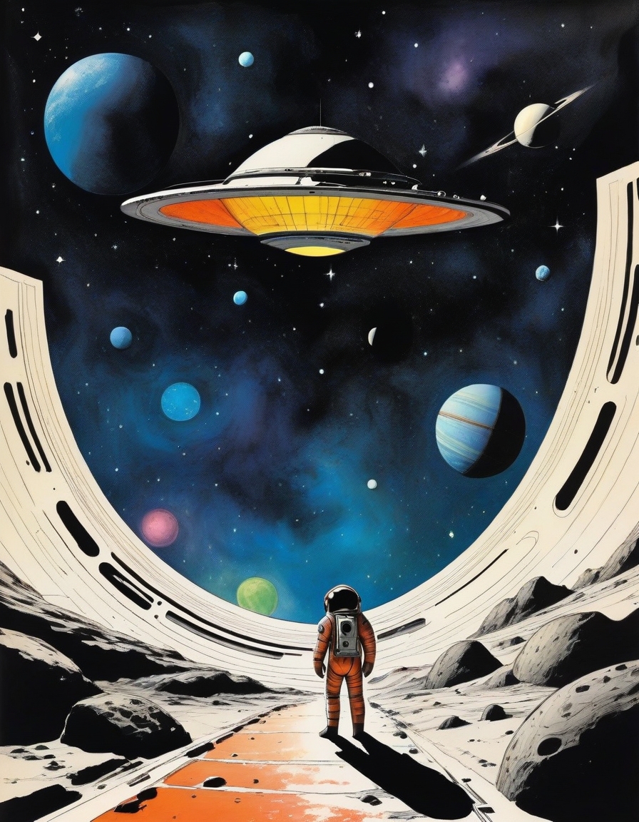 cover Space Odyssey, color ink, score_8_up, score_7_up, spaceodyssey, scifiart,
