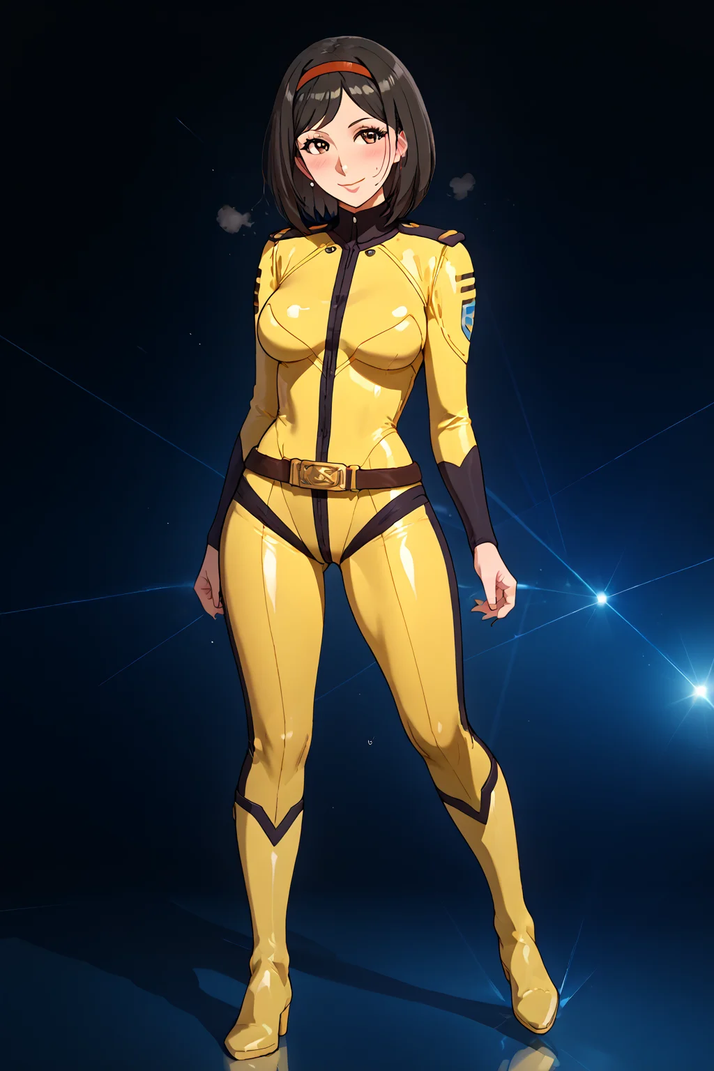 score_9, score_8_up, score_7_up, score_6_up, score_5_up, score_4_up, uncensored, BREAK, 1girl, mature female, solo, looking at viewer, short hair, black hair, brown eyes, medium breasts, full body, hairband, boots, belt, cosplay, bodysuit, bob cut, skin tight, yellow bodysuit, epaulettes, smile, blush, sexy dance, flirting, sweat, full body,
<lora:cfg_scale_boost:0.3> <lora:incase-ilff-v3-4:0.55> <lora:Miki_Saijo:0.75> <lora:Expressive_H:1>