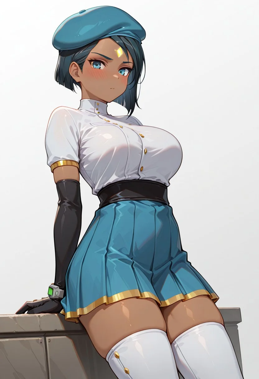 masterpiece, best quality, 32k, high resolution, absurdres, ciel soleil, 1girl, solo, beret, gloves, looking at viewer, thighhighs, skirt, blush, thighs, large breasts